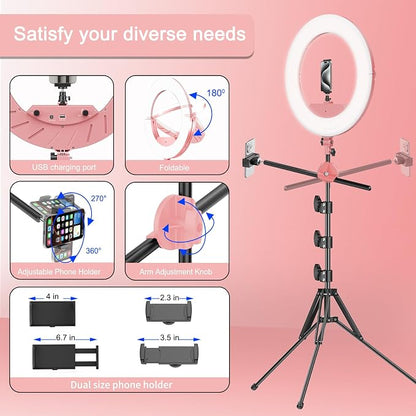 55W18 45cm Ring Light Kit 6700K Dimmable LEDRinglightTripod Stand Dual Phone - Image 6