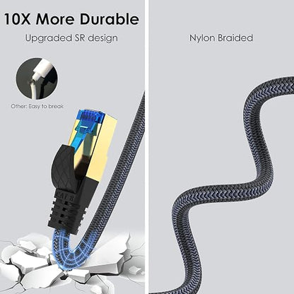 Cat 8 Ethernet Cable 25ft, Indoor Nylon Braided Cat 8 Cable, Heavy Duty 26AWG - Image 3