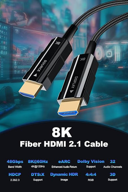 8K HDMI 2.1 Cable 15ft/5m, Fiber Optic HDMI Cable Braided Cord, High Speed - Image 3
