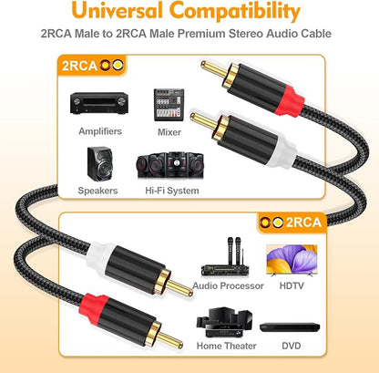 HOSONGIN RCA Cables 20ft 2 Pack, 2-Male to 2-Male RCA Audio Stereo Subwoofer - Image 2