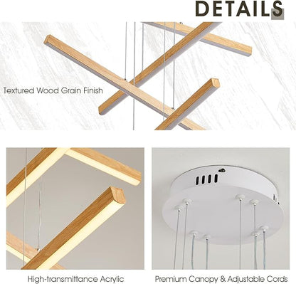Linear Pendant Light for Dining Room Oak Wood Grain Finish LED 4 Light - Image 6