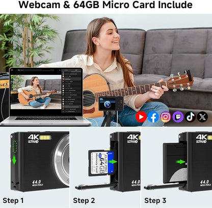 Digital Camera, FHD 4K 44MP Digital Camera, 16X Digital Zoom, Digital Point and - Image 7