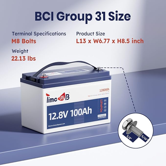 12V 100Ah TM Low-Temp Protection LiFePO4 Battery, Timeusb Group 31 Deep Cycle - Image 5