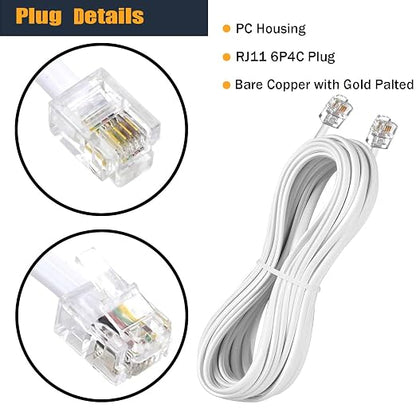25FT Telephone Extension Cord Cable, Landline Phone Line Wire - Image 2