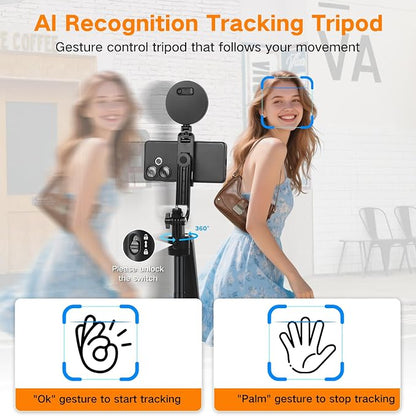 Professional Vlogging Kit for iPhone/Android, 70”Auto Face Tracking Tripod for - Image 3