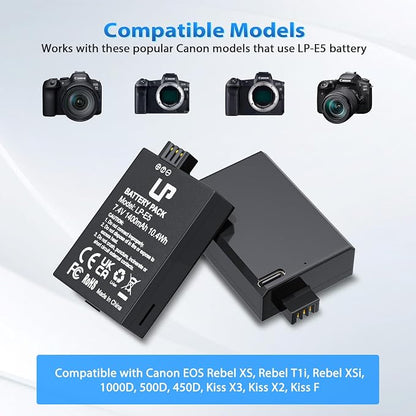 LP LP-E5 Battery 2-Pack 1400mAh USB-C Fast Charging - Image 2