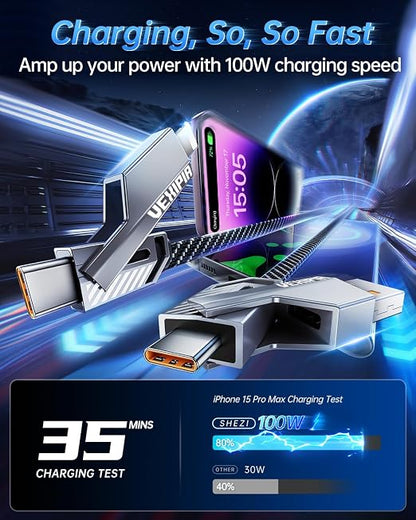 4-in-1 Long USB C Cable 100W 10FT Compatible - Image 4