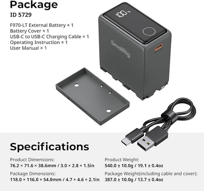 SMALLRIG NP-F970 Battery, 7500mAh USB-C Camera Battery, 2H 36W PD Fast Charge - Image 9