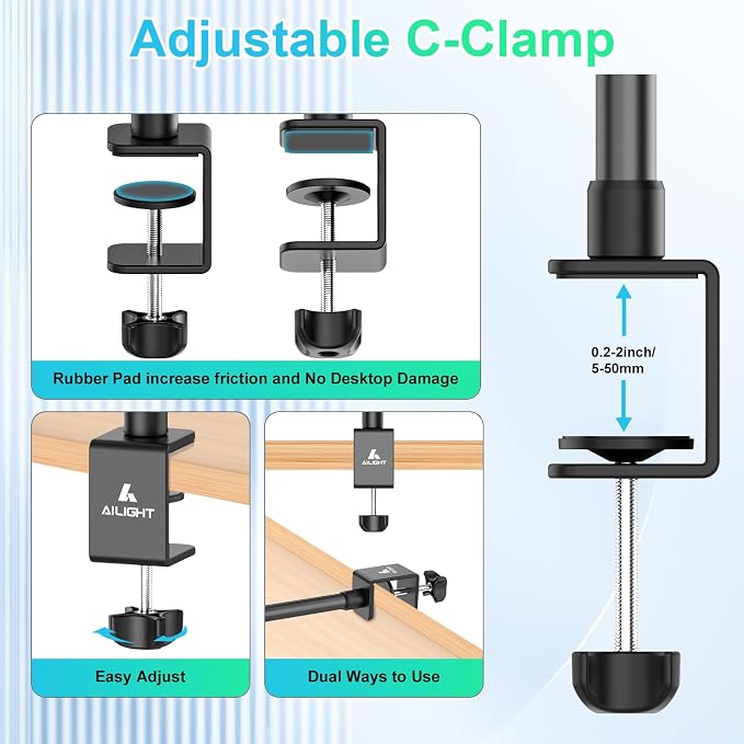 ailight Webcam Stand for Desk, Adjustable Camera Desk Stand Webcam Mount for - Image 6