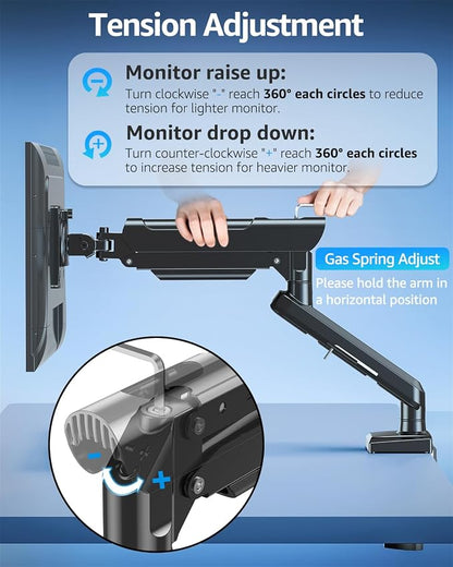 Single Monitor Mount for 22 24 27 32 inch Screen, Gas Spring Arm Holds 4.4-22 - Image 6