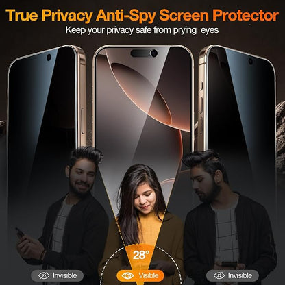 YMHML 3 Pack Compatible for iPhone 16 Pro Max Privacy Screen Protector Tempered - Image 2