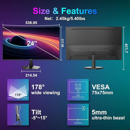 SANSUI Curved Monitor 24 inch 100Hz USB Type-C Computer Monitor - Image 8