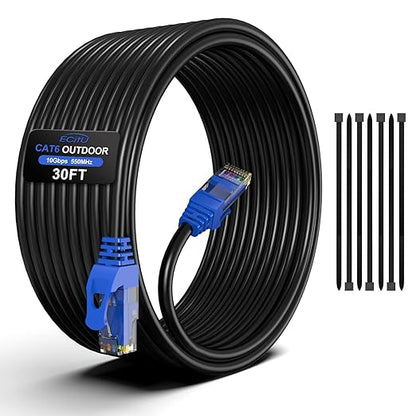 30FT Cat6 Outdoor Ethernet Cable, Heavy Duty Direct Burial, 24AWG CCA Patch Cord by ECJTU-US