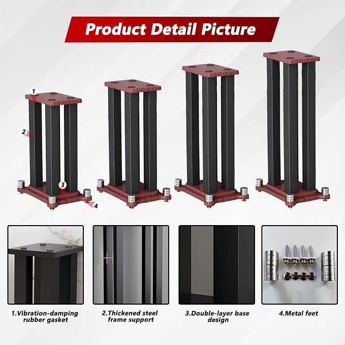 A Pair of Universal Speaker Stands, Heavy Duty Speaker Stands Holds Bookshelf - Image 2