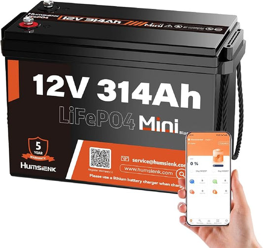 12V 300Ah LiFePO4 Lithium Battery Bluetooth MINI, Max. 4190Wh Energy, EV A+ by HumsiENK