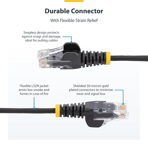 StarTech.com 50ft Yellow Slim CAT6 Ethernet Cable, Snagless RJ45, 28AWG Bare - Image 3
