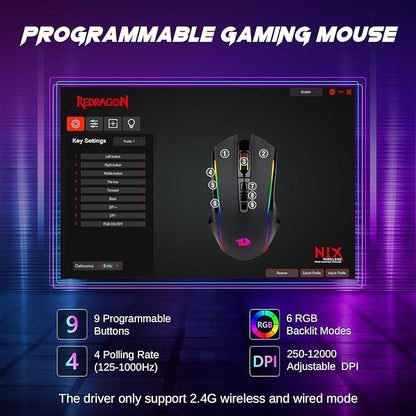Redragon Wireless Gaming Mouse, Tri-Mode 2.4G/USB-C/Bluetooth Mouse Gaming - Image 4