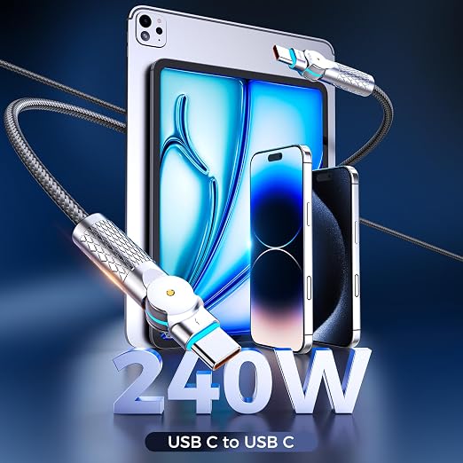 USB C to USB C Cable10ft, 240W 2-Pack Braided 180°Rotating Type C Charging - Image 3