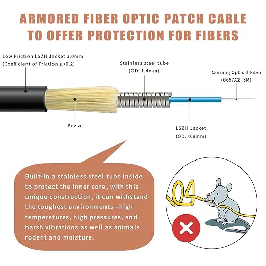 100ft SC to SC Fiber Optic Patch Cable, Outdoor Armored Single Mode SC/UPC to - Image 2