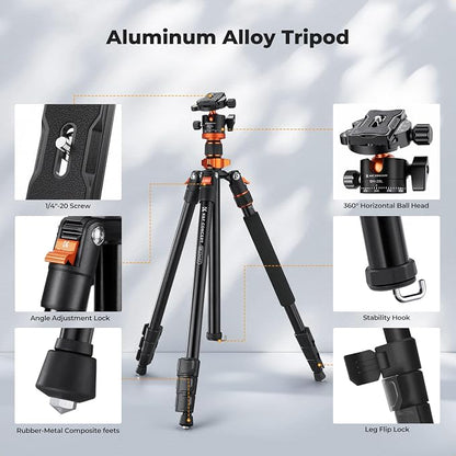 K&F CONCEPT Tripod for Camera, Stable Heavy Duty Travel Tripod for DSLR Cameras - Image 4