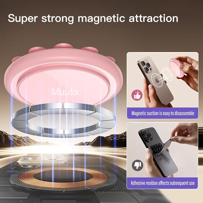 Muuto Magnetic Suction Phone Grip, Sticky Grippy Silicone Phone Grip Detachable - Image 2