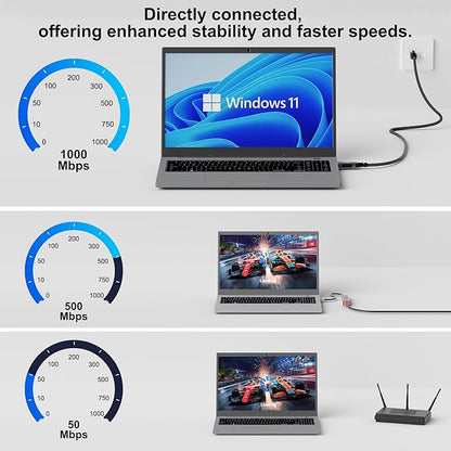 USB to Ethernet Cable 1 FT, USB 3.0 A Male to RJ45 Male Cord, Directly Connected - Image 3