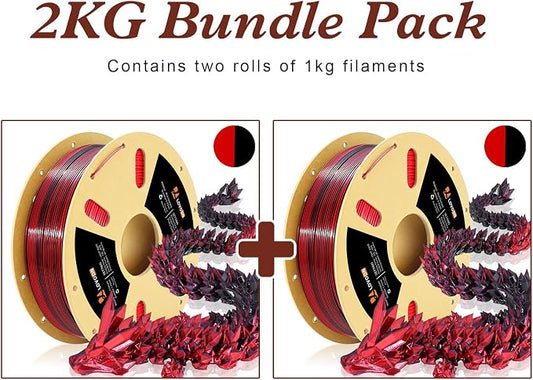 LOVOON PLA 3D Printer Filament Silk Bundle 2KG, PLA Filament 1.75mm Shiny Dual - Image 2