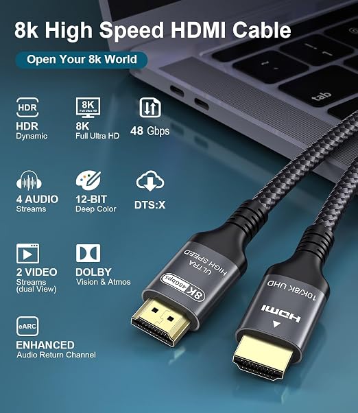 Certified 10K 8K HDMI 2.1 Cable 1.64 FT, 48Gbps Ultra High Speed HDMI Cable - Image 7