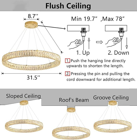 HAIXIANG Modern Crystal Chandelier Dimmable LED Ring Pendant Chandeliers Light - Image 2