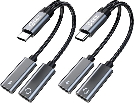USB C Splitter, 1 in 2 Out Dual USB C Type Headphone and Charger Audio Adapter by KINBOOFI