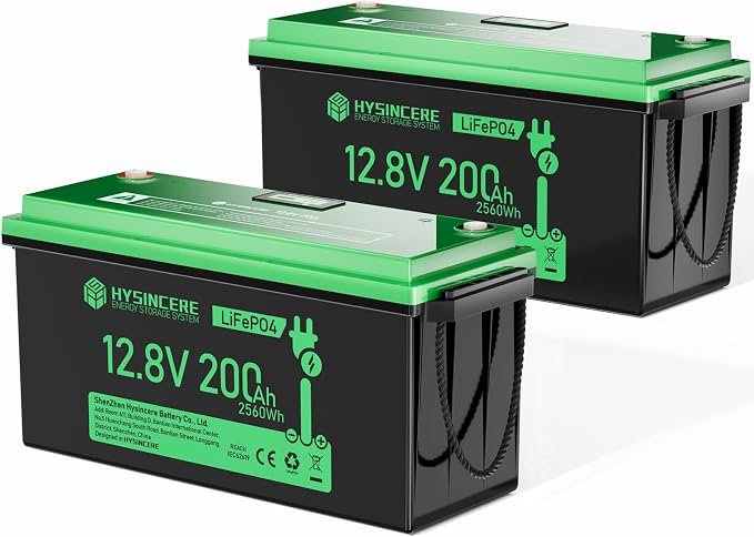 12V 200Ah LiFePO4 Lithium Battery Built-in 200A BMS, Max.2560Wh Energy by HYSINCERE