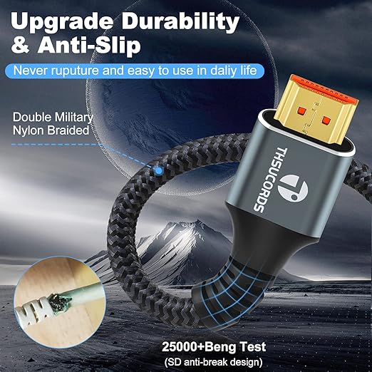 8K 4K HDMI Cable 15FT, High Speed Braided HDMI to HDMI 2.1 Cord Supports 8K@60Hz - Image 3