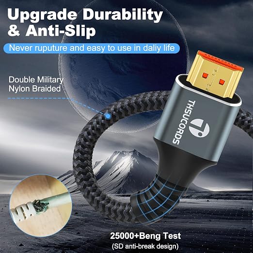 8K 4K HDMI Cable 10FT 2 Pack, High Speed Braided HDMI to HDMI 2.1 Cord Supports - Image 3