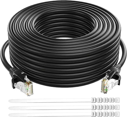 Adoreen Cat 6 Ethernet Cable 250 Ft-Black, Outdoor & Indoor Snagless Long Round by Adoreen