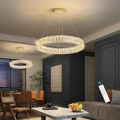 HAIXIANG Modern Crystal Chandelier Dimmable LED Ring Pendant Lights Adjustable - Image 3