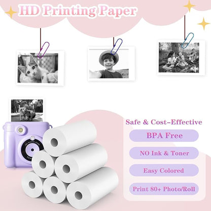 25 Rolls Kids Camera Instant Print Refill Paper Set, Phetium HD Printing - Image 2
