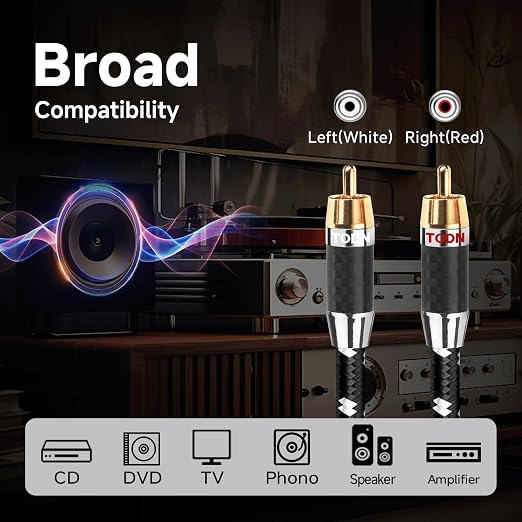 TODN RCA Cables Audiophile Male to Male Stereo Shielded HiFi OFC Car Audio RCA - Image 7