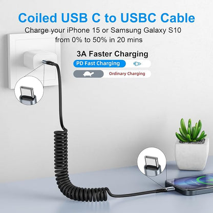 USB C to C Cable 3ft 2Pack Coiled USB C Charger Cable - Image 2