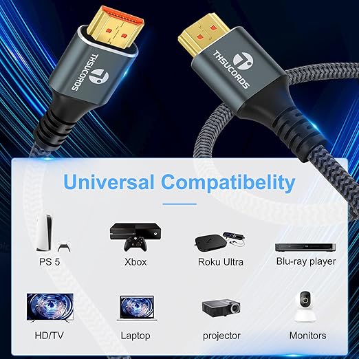 8K 4K HDMI Cable 10FT 2 Pack, High Speed Braided HDMI to HDMI 2.1 Cord Supports - Image 2