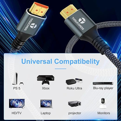 8K 4K HDMI Cable 10FT 2 Pack, High Speed Braided HDMI to HDMI 2.1 Cord Supports - Image 2