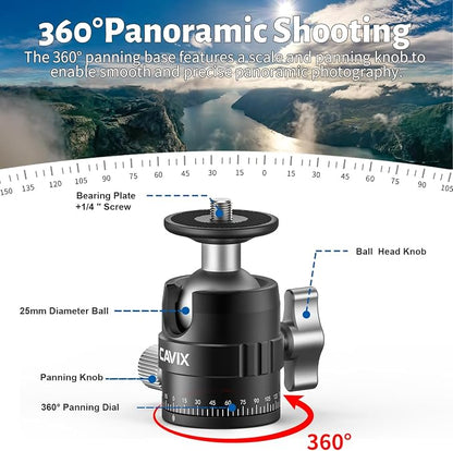 CAVIX 25mm Mini Ball Head 360° Panoramic Tripod Head Small Ball Head - Image 4