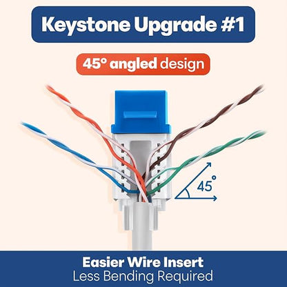 Everest 45° Angled RJ45 Cat6A Keystone Jacks 100-Pack in Blue - Image 3