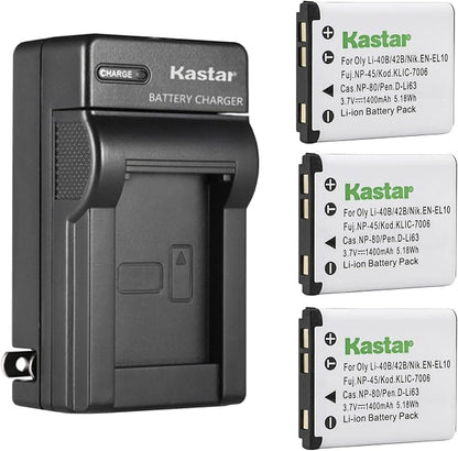 Kastar 3-Pack Li-42B Battery and AC Wall Charger Replacement by Kastar