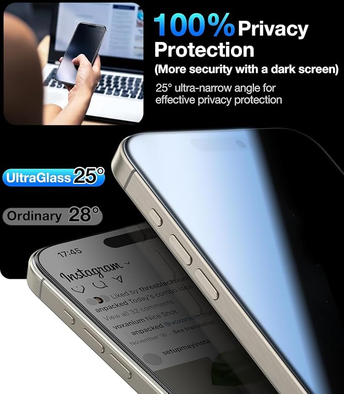 UltraGlass Ultra 9H+ Glass for iPhone 13 Pro Max Privacy Screen Protector Glass - Image 3