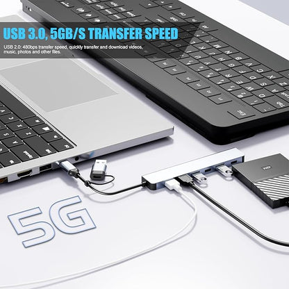 Aluminum 7 in 1 USB C Hub with USB 3.0, 7 Ports with 2* USB-C and 5* USB-A - Image 4