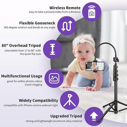 80" Phone Tripod, Selfie Stick Cellphone Tripod, Aluminum Tripods Stand - Image 5