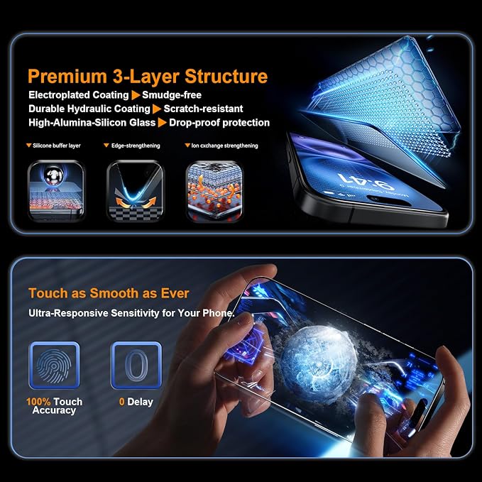 OneFish Screen Protector for iphone Pro Max 16, Airbag Edge Protection - Image 7