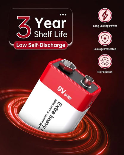 PKNOVA 9V Batteries, 9V 6F22 Carbon Battery, 9V Battery - Image 3