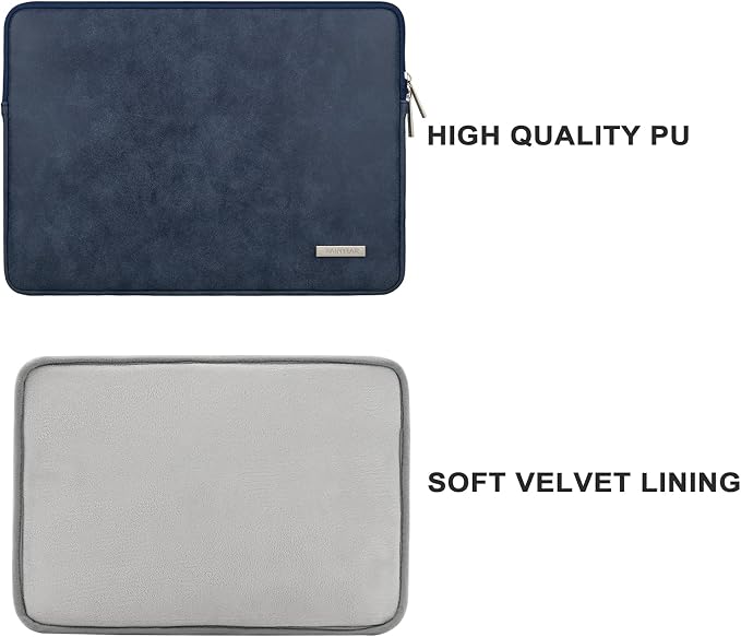 RAINYEAR 14 Inch Laptop Sleeve Protective Case PU Suede Leather Zipper Padded - Image 2