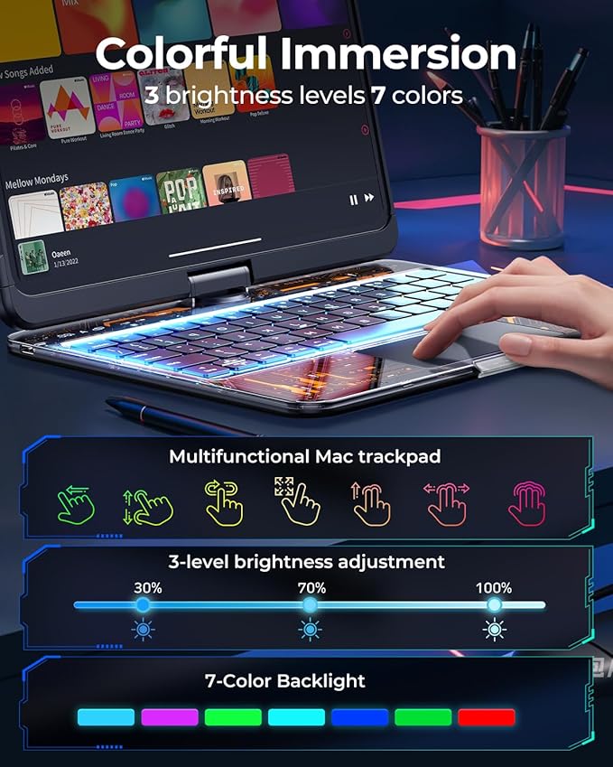 SIBEITU Keyboard Case for iPad Pro 13 Inch M5 2025 / M4 2024, 7-Color Backlight - Image 3